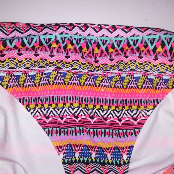 Victoria Secret Swim Bikini Bottom Large Knockout Colorful Geo Side Ruffle Preow - Picture 4 of 8